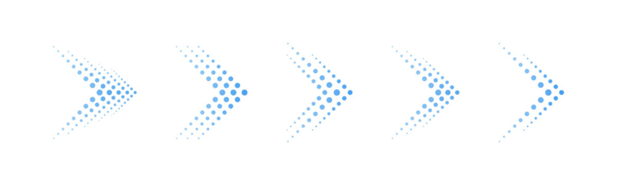 Halftone arrows. Halftone effect arrows. Dotted arrows set. Flat style arrows set. Dotted arrow signs