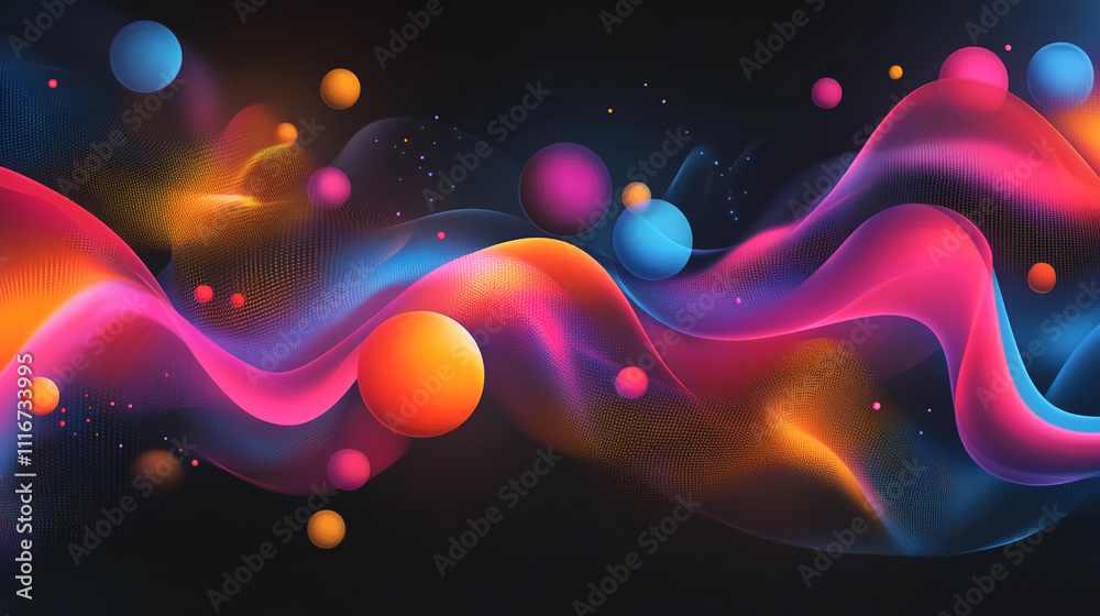 Aufkleber Vibrant waves of color flow through a dark background creating a dynamic visual experience. Abstract art illustration
