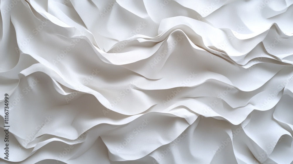 Aufkleber Soft white fabric undulates in a mesmerizing pattern, creating beautiful waves and folds. The texture captures light and shadow, infusing the environment with a tranquil, sophisticated aura