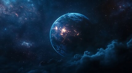 Obraz premium Night sky game background featuring Earth as glowing centerpiece