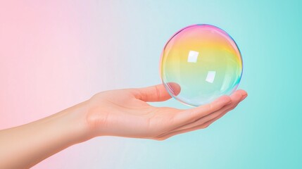 A hand holding bubble, representing care, compassion, and protection, all set against a peaceful, abstract background.