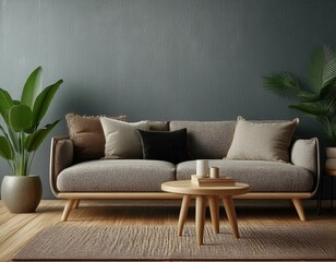 Simple Home Mockup Showcasing a Comfortable Sofa and Decorative Coffee Table