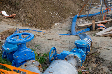 Flange connections close-up. Repair of water supply system.