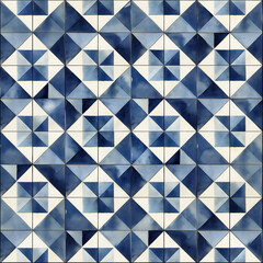 Fototapeta premium Elegant blue and white ceramic tiles with intricate geometric diamond patterns and a textured finish