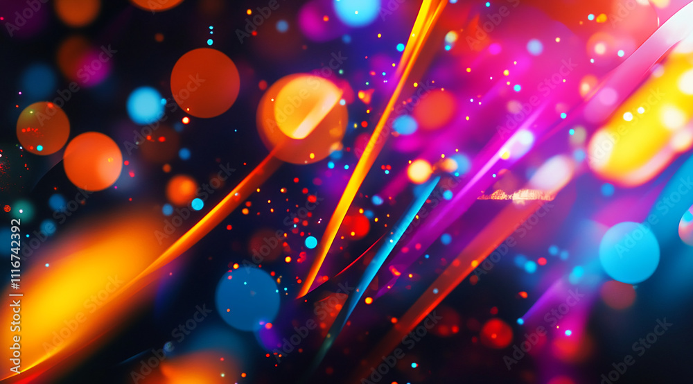 Poster Bright and colorful abstract background with vibrant patterns and lights at night
