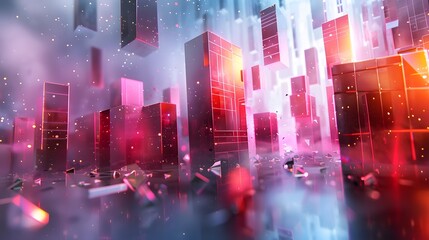 Fototapeta premium Abstract 3D background with colorful wooden cubes arranged in a gradient pattern, creating a vibrant and textured visual effect.