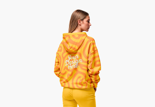 Young Woman Wearing an Oversize Hoodie Mockup