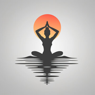 Yoga logo icon, girl doing yoga on empty white background