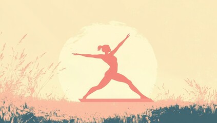 Silhouette of young female performing yoga in nature at sunset
