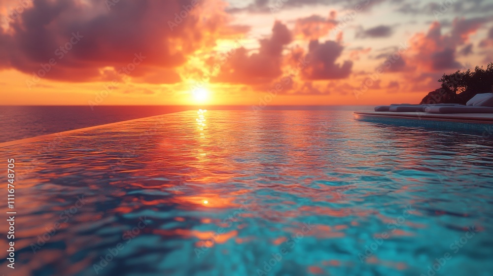 Aufkleber the warm glow of the sunset casts vibrant hues across the sky while the infinity pool reflects the c