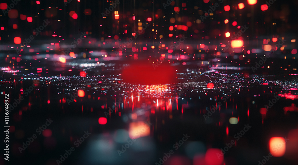 Poster Dynamic patterns of light and reflections create an abstract display of colors in a dark environment