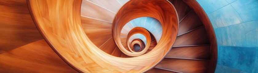 Fototapeta premium Abstract staircase spiraling endlessly with shifting geometric patterns, dynamic, mysterious