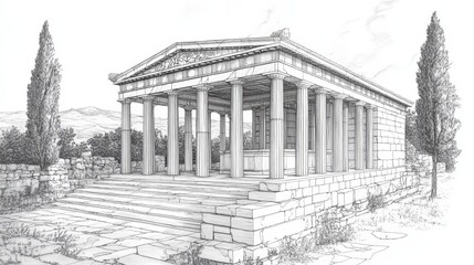 Fototapeta premium Ancient Greek Temple Sketch