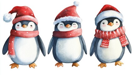 Fototapeta premium Festive Christmas Penguins Illustration