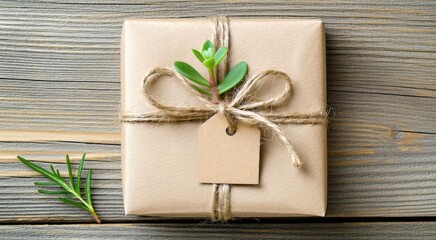 Small plant that is tied to a brown package