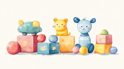 Fototapeta premium Cute Watercolor Toy Illustration