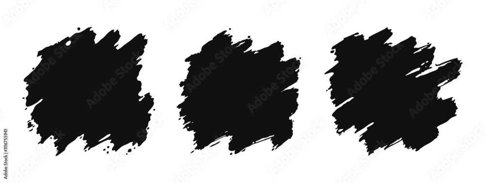 Fototapete brush lines set. vector black paint brush spots, highlighter lines or felt-tip pen marker. ink smudg