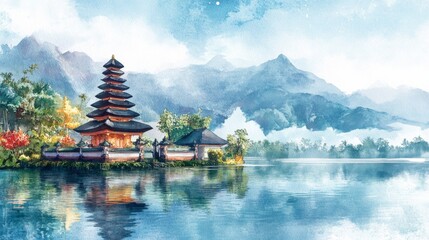 Obraz premium Temple by the Lake