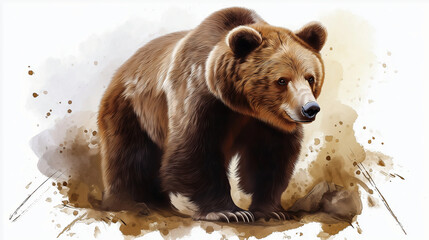 Obraz premium Realistic watercolor painting of a majestic brown bear in nature