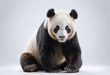 Fototapeta premium A majestic giant panda sits calmly, showcasing its distinctive black and white fur and expressive face.