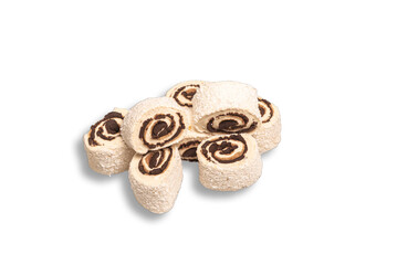 Sweet Coconut Rolls with Cream Filling on White Background