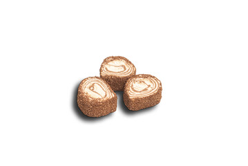 Sweet Coconut Rolls with Cream Filling on White Background