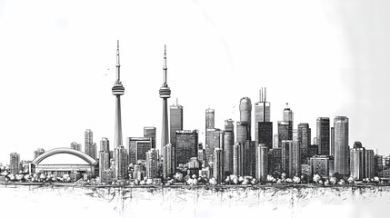 Obraz premium A black and white detailed sketch of Toronto city with skyscrapers
