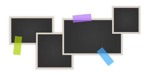 Collection of vintage photo frames. Old photo frame with shadow Blank photo card frame Vector illustration