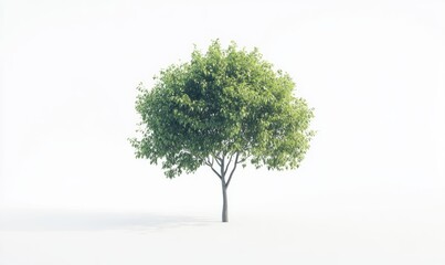 Obraz premium Green tree with dense foliage isolated against a white background. The tree represents growth, nature, and the beauty of the natural world.