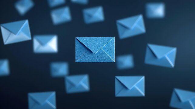 A collection of floating blue envelopes against a dark background, symbolizing communication and digital messaging.