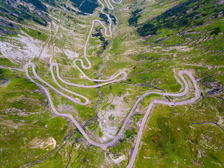 Aerial view of the famous Transfagarash highway, Romania. Mountain road and beautiful landscape