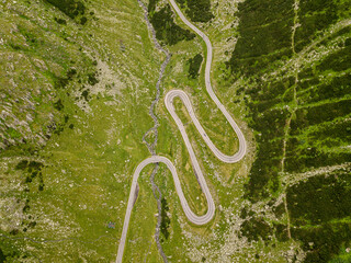 Aerial view of the famous Transfagarash highway, Romania. Mountain road and beautiful landscape