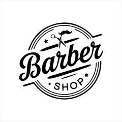 "Classic Barber Shop vector silhouette Logo Design with Moustache and Razors, Haircuts & Shaves Branding"