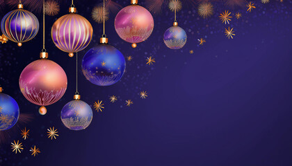 beautiful Christmas balls banner with text space; design element for greeting card