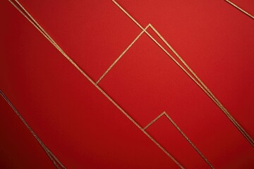 Elegant red background with minimalistic golden abstract lines, clean and modern aesthetic. Simple design offering sleek and stylish visual appeal. For holiday themes, digital graphics, or branding