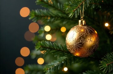 Winter Christmas Table With Fir Branches With Snow And Abstract Defocused Lights