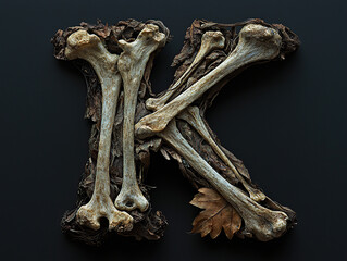 Fototapeta premium alphabet, bones, letters, skeleton, spooky, eerie, creepy, horror, gothic, macabre, anatomy, skull, spine, ribcage, femur, tibia, fibula, humerus, ulna, radius, clavicle, scapula, pelvis, vertebrae, m