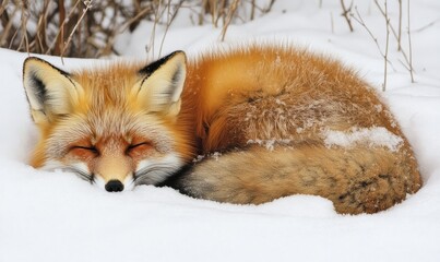 Obraz premium Red fox in the snow in winter, close-up