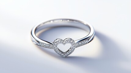 Romantic ring vector with a double band and small heart accent, isolated on pure white background, soft glow effect, classic elegance