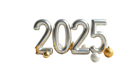 Vibrant 2025: A Golden 3D Design with Celebratory Elements Isolate background