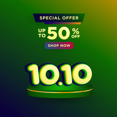 10.10 Shopping day on Green product podium scene vector illustration for banner, poster, social media and website campaign or promotion. October 10 sales banner template design