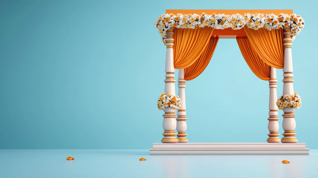 Vibrant Indian Wedding Mandap on Blue Background