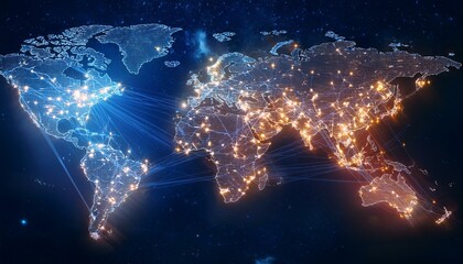Data flows seamlessly across the illuminated map.  