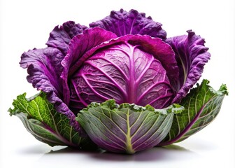Obraz premium Vibrant purple cabbage showcased against a white background, perfect for promoting healthy eating, organic produce, and culinary uses in grocery stores and nutrition blogs.