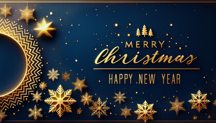beautiful golden Christmas snowflakes banner design Merry Christmas Happy new year