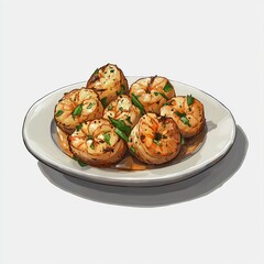 A delicious plate of grilled shrimp garnished with fresh herbs, showcasing vibrant colors and appetizing appeal.