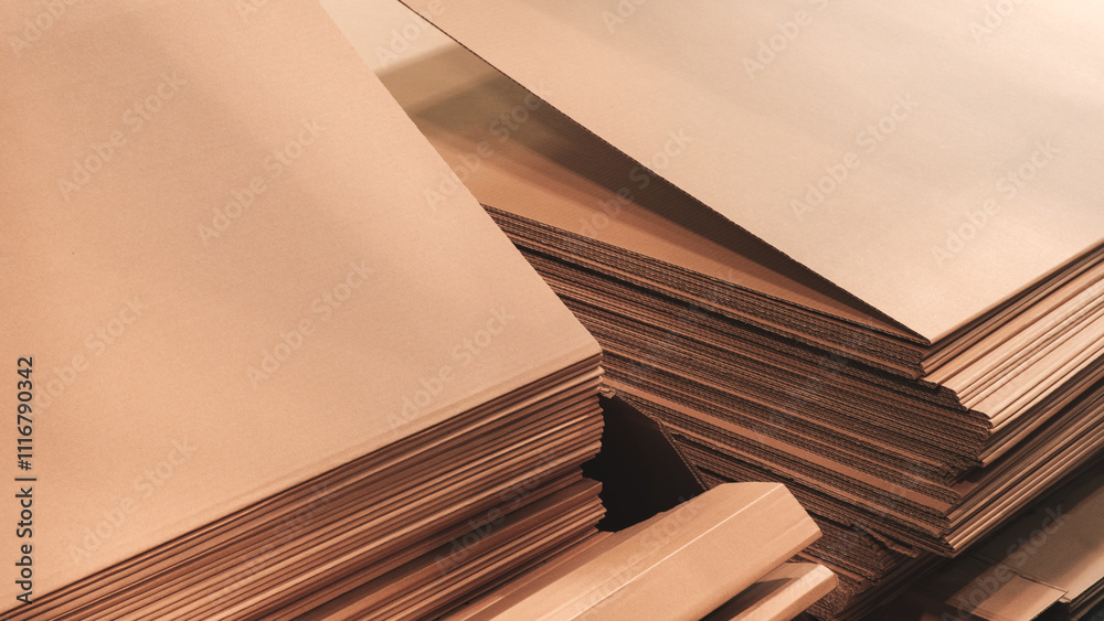 Poster A stack of cardboard boxes with a brown color. The boxes are piled up on top of each other