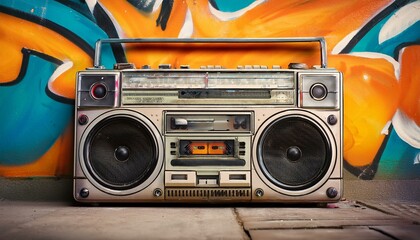 Fototapeta premium Vintage Boombox Against Graffiti Wall