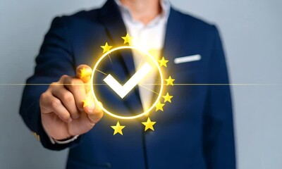 Customer Satisfaction Feedback Survey Concept. Customer hand showing high score, excellent rating. Best excellent service rating for customer satisfaction. - Powered by Adobe