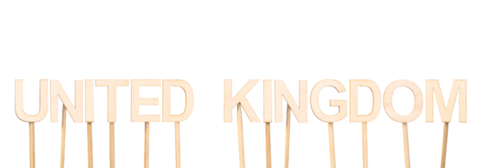Wooden letters forming the name United Kingdom. Concept of nations of the world.